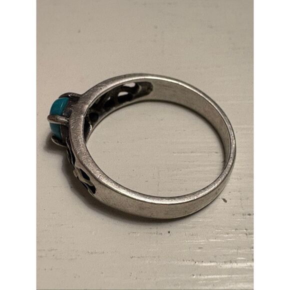 Genuine Turquoise Sterling Silver Ring (W.H. 925) – Filigree Scroll Band – Size - Picture 10 of 12